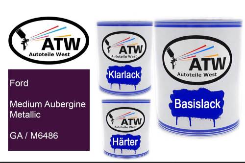 Ford, Medium Aubergine Metallic, GA / M6486: 1L Lackdose + 1L Klarlack + 500ml Härter - Set, von ATW Autoteile West.